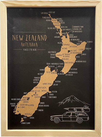 Moana Road: A3 Framed Pin Cork Map
