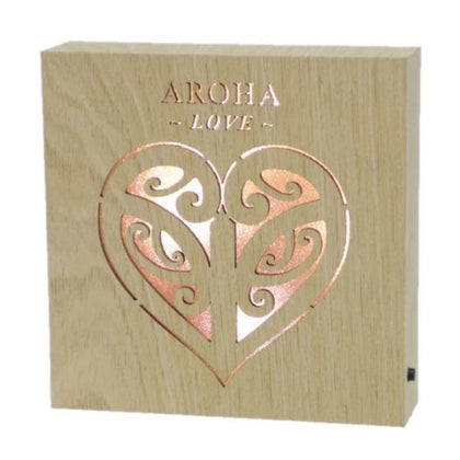Gifted Kiwi: Aroha Love Wooden LED Block