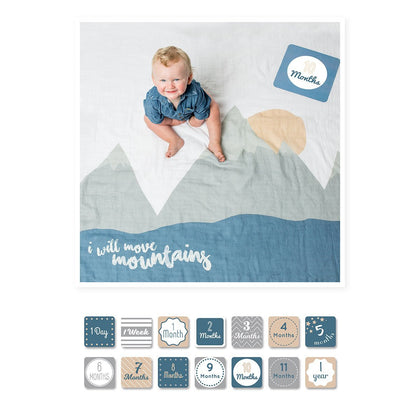 Lulujo's Baby First Year Milestone Blanket & Cards Set - I Will Move Mountains