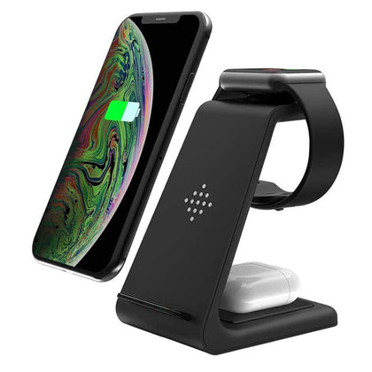 3-in-1 Qi-Certified Fast Wireless Charging Station for Apple - Black
