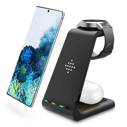 3-in-1 Qi-Certified Fast Wireless Charging Station for Samsung Phone Watch - Black