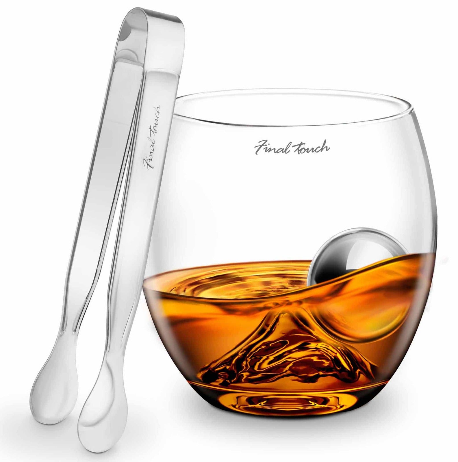 Final Touch: On The Rock Whisky Glass Stainless Steel Ball & Tongs