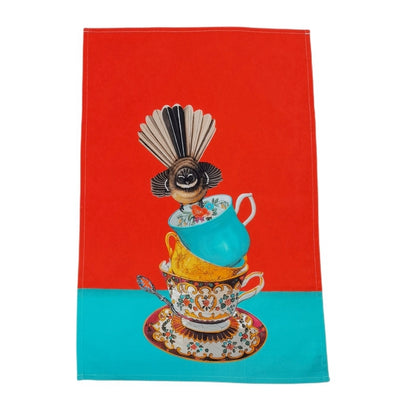 Red Fantail Tea Towel